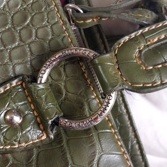 Vintage 00s Tommy Hilfiger faux croc dark green handbag - Picture 7 of 9